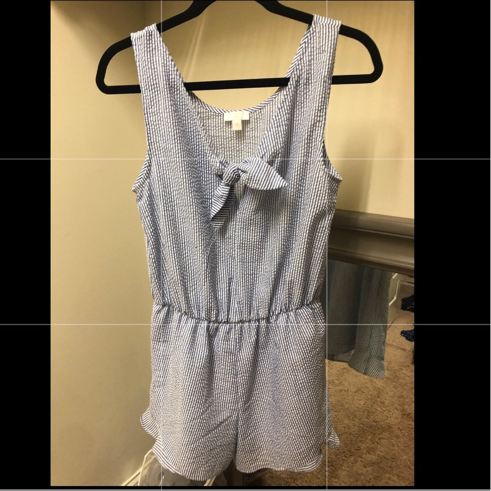 Blue & white stripe romper!